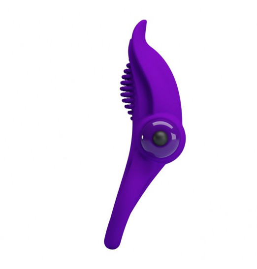 Фиолетовое силиконовое эрекционное кольцо с вибрацией и подхватом мошонки