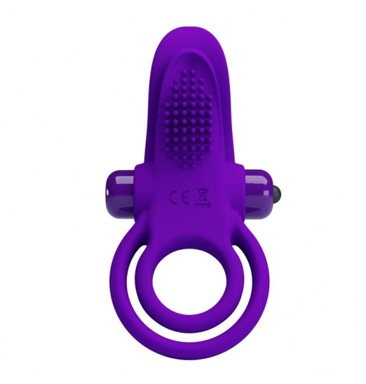Фиолетовое силиконовое эрекционное кольцо с вибрацией и подхватом мошонки