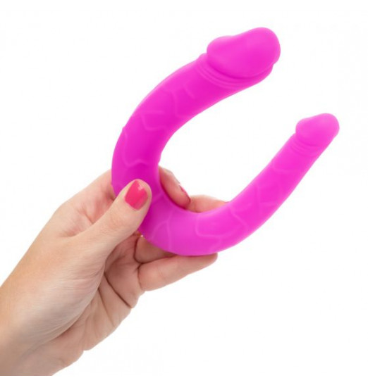 Розовый двусторонний фаллоимитатор Silicone Double Dong AC/DC - 30,5 см.