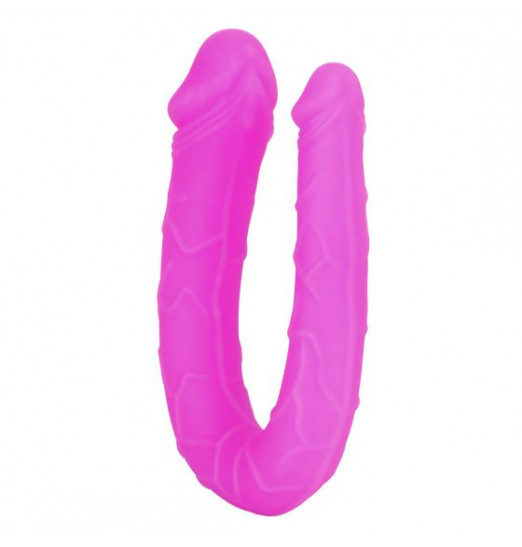 Розовый двусторонний фаллоимитатор Silicone Double Dong AC/DC - 30,5 см.