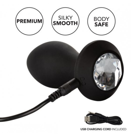 Черная анальная пробка с вибрацией и кристаллом Power Gem Vibrating Crystal Probe - 10,75 см.