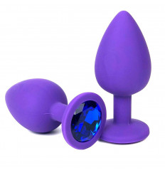 Фиолетовая анальная пробка с синим стразом - 9,2 см. Фиолетовая анальная пробка с синим стразом - 9,2 см.