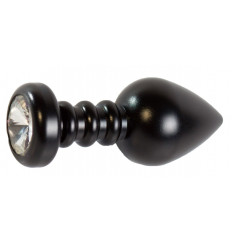 Черная рельефная анальная пробка с прозрачным стразом - 9 см.