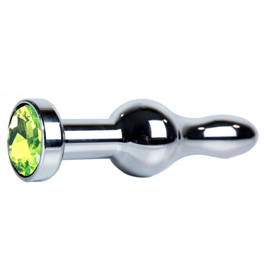 Серебристая каплевидная анальная пробка с лаймовым кристаллом - 10,5 см.