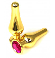Золотистая удлиненная анальная пробка с розовым кристаллом - 11,5 см. Золотистая удлиненная анальная пробка с розовым кристаллом - 11,5 см.