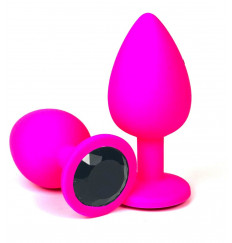 Розовая силиконовая анальная пробка с черным стразом - 9,2 см. Розовая силиконовая анальная пробка с черным стразом - 9,2 см.