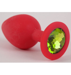Красная силиконовая анальная пробка с лаймовым стразом - 9,2 см. Красная силиконовая анальная пробка с лаймовым стразом - 9,2 см.