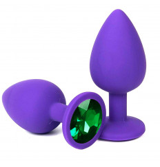 Фиолетовая анальная пробка с зеленым стразом - 9,2 см. Фиолетовая анальная пробка с зеленым стразом - 9,2 см.
