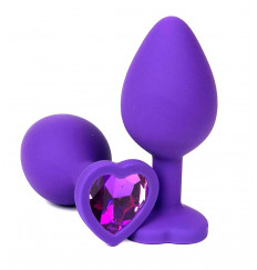 Фиолетовая силиконовая анальная пробка с фиолетовым стразом-сердцем - 10,5 см.