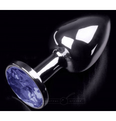 Серая анальная пробка с синим кристаллом - 7,5 см.