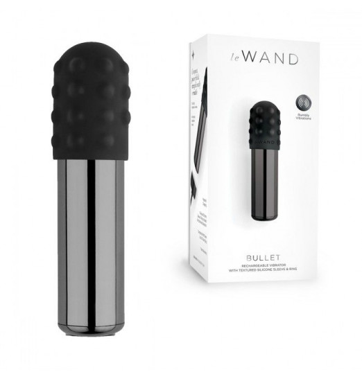 Черная вибропулька Le Wand Bullet с 2 нежными насадками