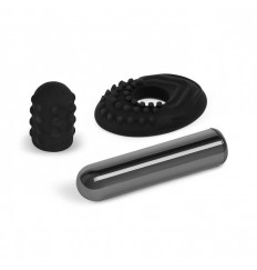 Черная вибропулька Le Wand Bullet с 2 нежными насадками