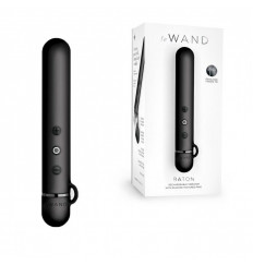 Черный мини-вибратор Le Wand Baton с текстурированной насадкой - 11,9 см.