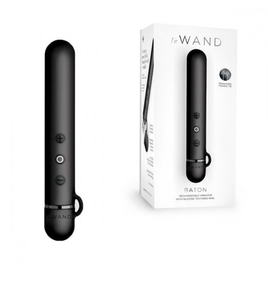 Черный мини-вибратор Le Wand Baton с текстурированной насадкой - 11,9 см.