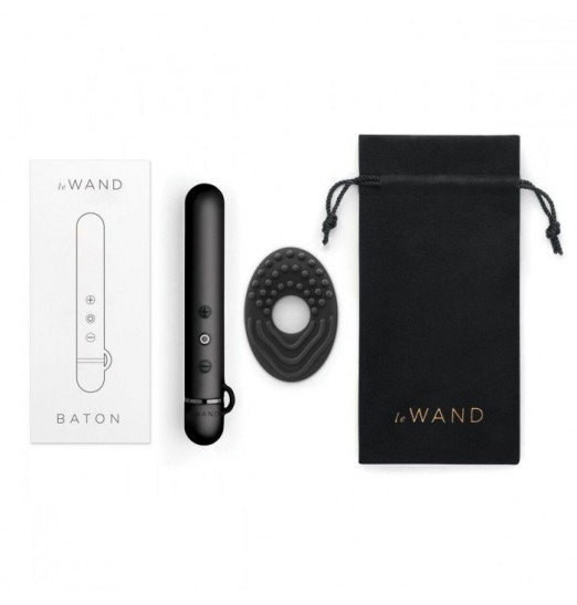 Черный мини-вибратор Le Wand Baton с текстурированной насадкой - 11,9 см.