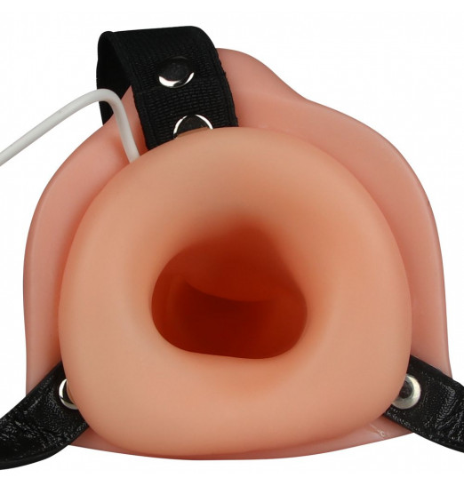 Телесный полый вибрострапон с двумя отростками - 17,7 см.