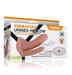 Телесный полый вибрострапон с двумя отростками - 17,8 см.