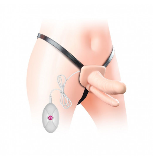 Телесный полый вибрострапон с двумя отростками - 17,8 см.