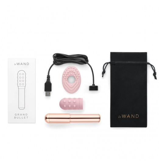 Пудровый жезловый вибратор Le Wand Grand Bullet с двумя нежными насадками Пудровый жезловый вибратор Le Wand Grand Bullet с двумя нежными насадками