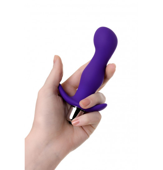 Фиолетовая изогнутая анальная вибропробка - 12,9 см. Фиолетовая изогнутая анальная вибропробка - 12,9 см.