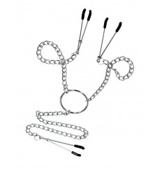 Серебристые зажимы для сосков и клитора на цепочке