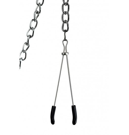 Серебристые зажимы для сосков и клитора на цепочке