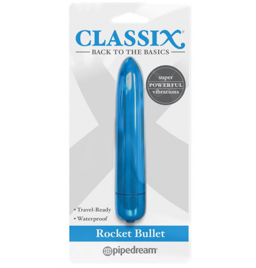 Голубая гладкая вибропуля Rocket Bullet - 8,9 см.