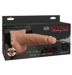 Телесный полый страпон с имитацией эякуляции 7.5  Hollow Squirting Strap-On with Balls - 21,6 см.