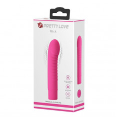 Розовый мини-вибратор Mick с ребрышками - 13 см.