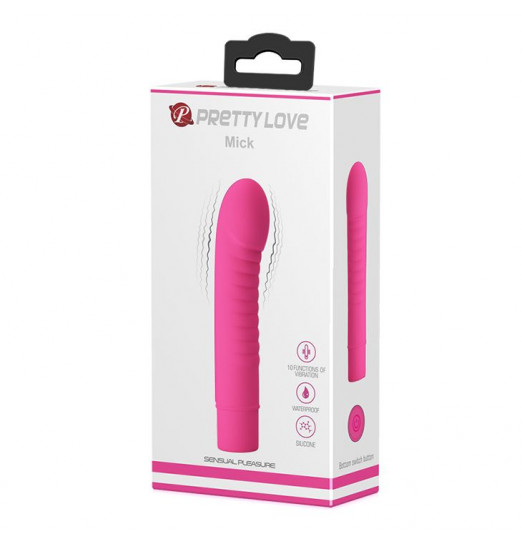 Розовый мини-вибратор Mick с ребрышками - 13 см. Розовый мини-вибратор Mick с ребрышками - 13 см.