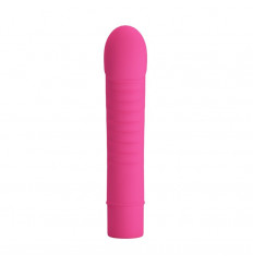 Розовый мини-вибратор Mick с ребрышками - 13 см.