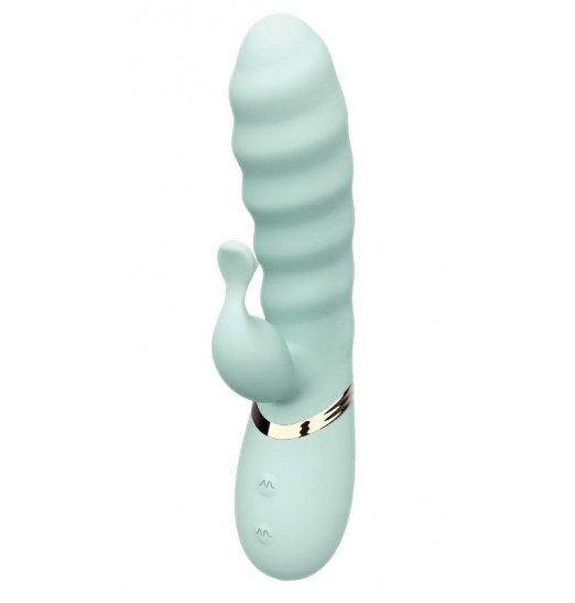 Мятный вибратор с клиторальным отростком MELOW - 19,8 см.