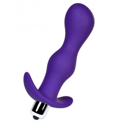 Фиолетовая изогнутая анальная вибропробка - 14 см.