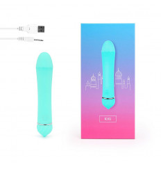Бирюзовый гладкий вибратор с 11 режимами вибрации - 11,5 см.