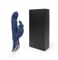 Темно-синий вибромассажер-кролик с 9 режимами вибрации - 24 см.