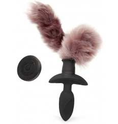 Черная анальная вибровтулка с 3 режимами виляния хвостиком