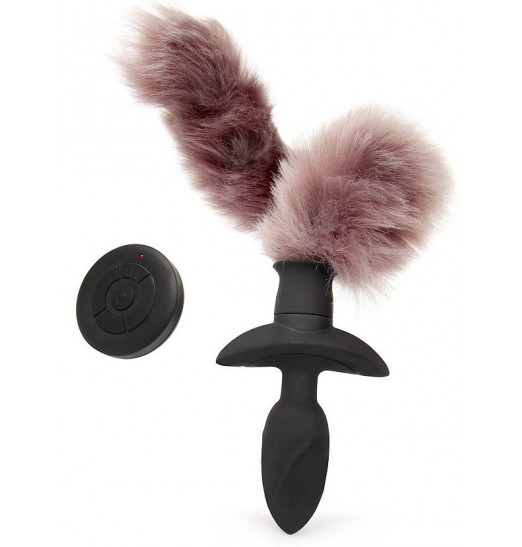 Черная анальная вибровтулка с 3 режимами виляния хвостиком Черная анальная вибровтулка с 3 режимами виляния хвостиком