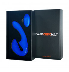 Синий безремневой страпон с пультом ДУ - 17,5 см.