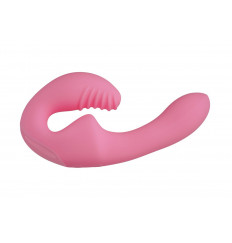 Нежно-розовый безремневой страпон с пультом ДУ - 17,5 см.