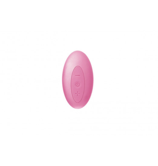 Нежно-розовый безремневой страпон с пультом ДУ - 17,5 см.