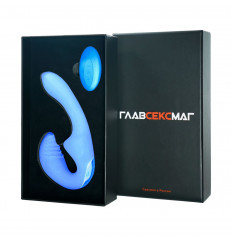 Голубой безремневой страпон с пультом ДУ - 17,5 см.