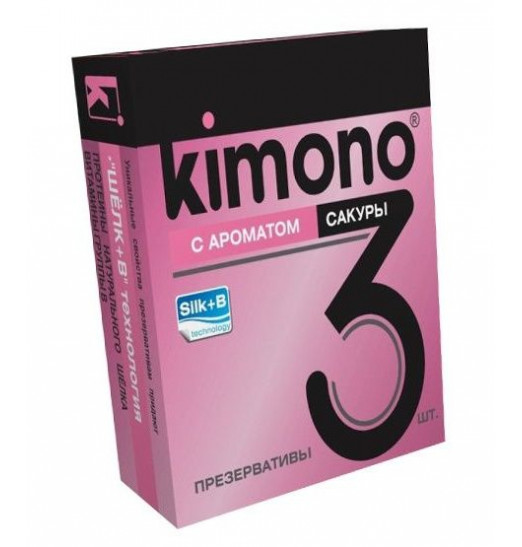 Презервативы KIMONO с ароматом сакуры - 3 шт.