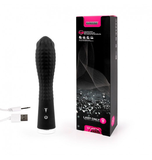 Черный вибромассажер с 12 режимами вращения шариков - 18,5 см.