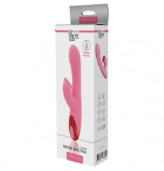 Розовый вибратор с клиторальным стимулятором и нагревом HEATING SNAIL TRAIL - 24 см.