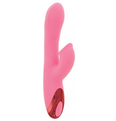 Розовый вибратор с клиторальным стимулятором и нагревом HEATING SNAIL TRAIL - 24 см.