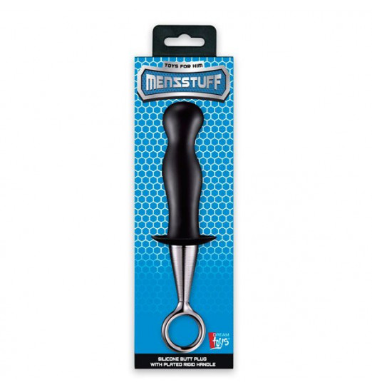 Чёрный анальный плаг PLUG WITH PLATED HANDLE