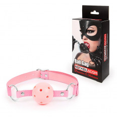 Розовый кляп-шарик на регулируемом ремешке с кольцами