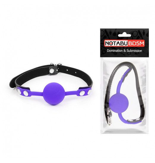 Фиолетовый кляп-шарик с черным ремешком