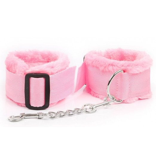 Розовые меховые оковы на регулируемых черных пряжках