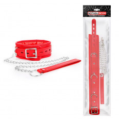 Красный ошейник на металлическом поводке с ручкой-петлей